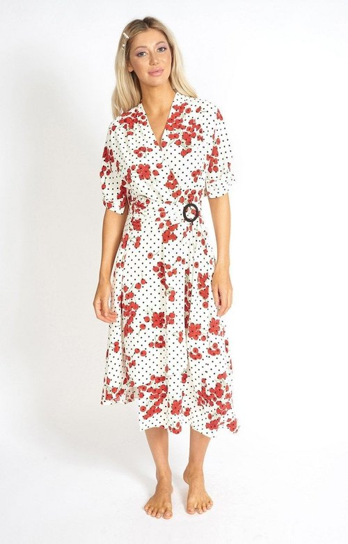 Cherry and Polka Dot Wrap Style Dress