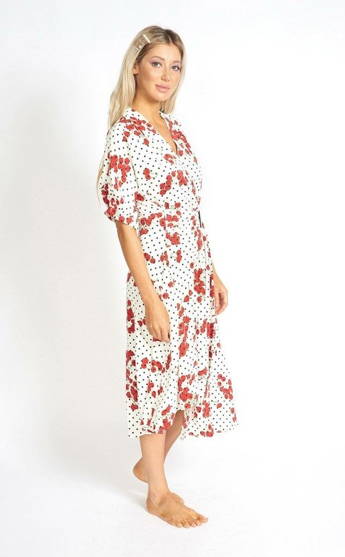 Cherry and Polka Dot Wrap Style Dress - Image 2
