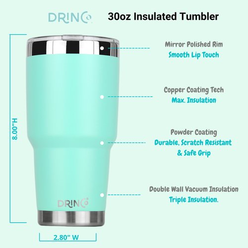 DRINCO® 30oz Insulated Tumbler Spill Proof Lid w/2 Straws (Teal) - Image 2